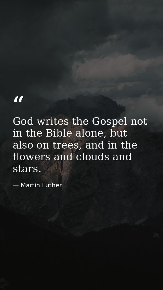 God writes the Gospel not in the Bible alone, but also on trees, and in the flowers and clouds and stars. — Martin Luther