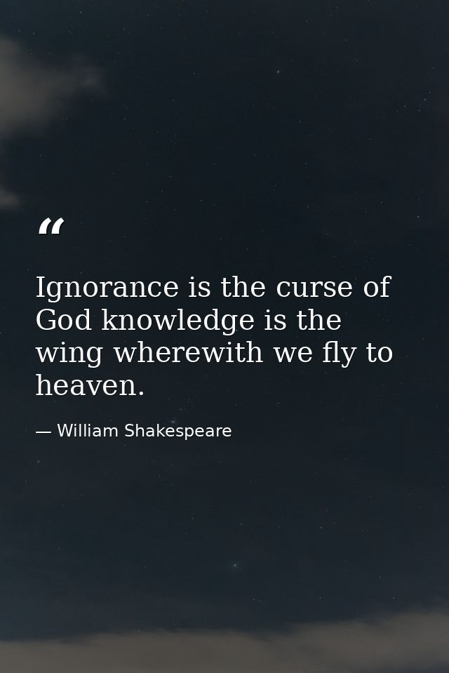 Ignorance is the curse of God knowledge is the wing wherewith we fly to heaven. — William Shakespeare