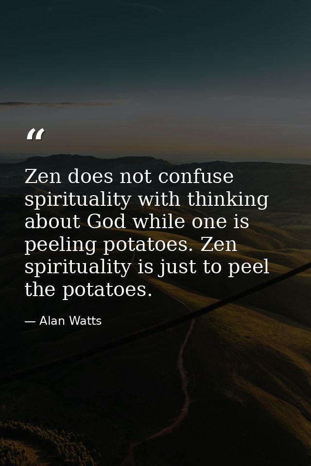 Zen does not confuse spirituality with thinking about God while one is peeling potatoes. Zen spirituality is just to pee — Alan Watts
