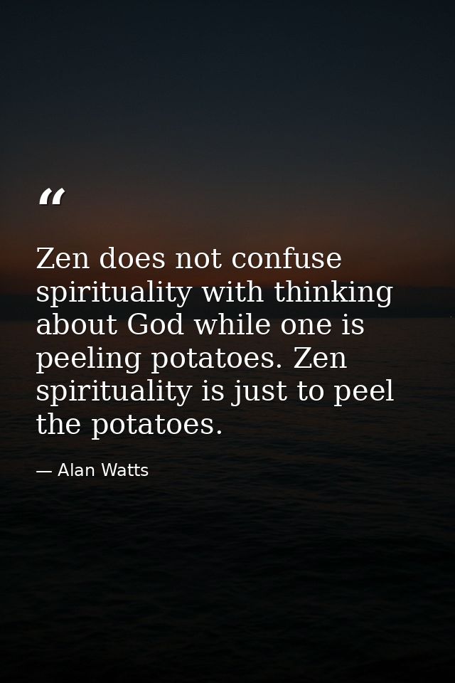 Zen does not confuse spirituality with thinking about God while one is peeling potatoes. Zen spirituality is just to pee — Alan Watts