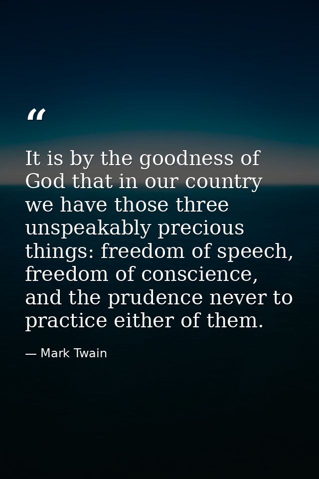 It is by the goodness of God that in our country we have those three unspeakably precious things: freedom of speech, fre — Mark Twain