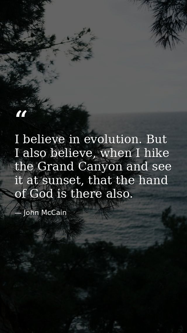 I believe in evolution. But I also believe, when I hike the Grand Canyon and see it at sunset, that the hand of God is t — John McCain