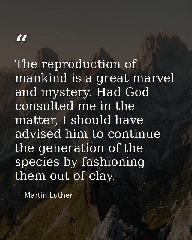 The reproduction of mankind is a great marvel and mystery. Had God consulted me in the matter, I should have advised him — Martin Luther