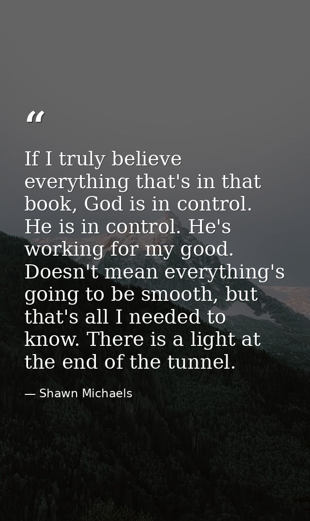 If I truly believe everything that's in that book, God is in control. He is in control. He's working for my good. Doesn' — Shawn Michaels