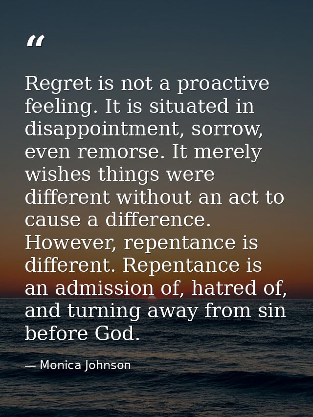 Regret is not a proactive feeling. It is situated in disappointment, sorrow, even remorse. It merely wishes things were  — Monica Johnson