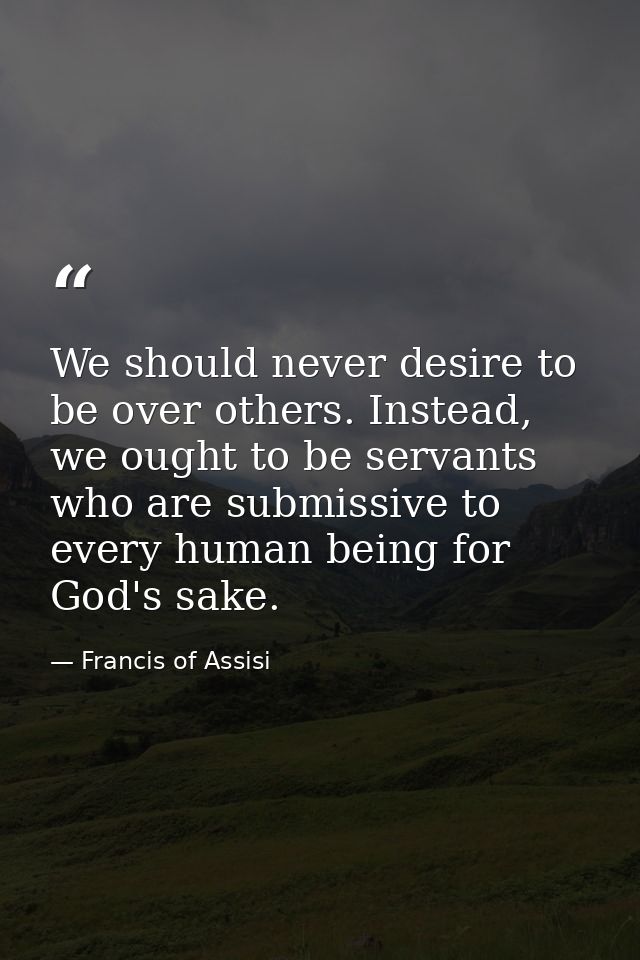 We should never desire to be over others. Instead, we ought to be servants who are submissive to every human being for G — Francis of Assisi