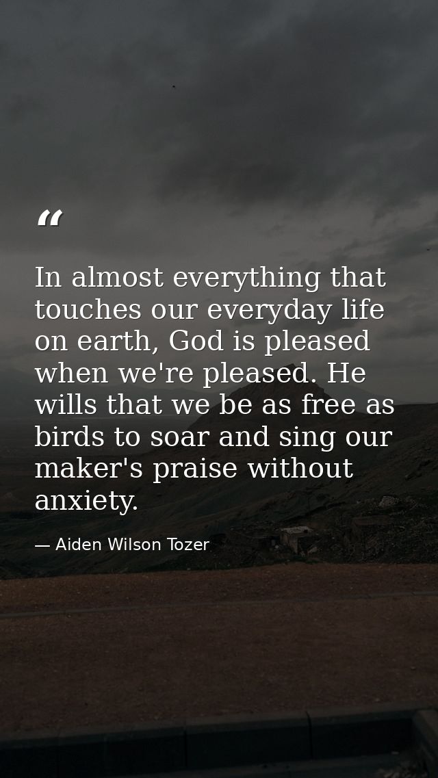 In almost everything that touches our everyday life on earth, God is pleased when we're pleased. He wills that we be as  — Aiden Wilson Tozer