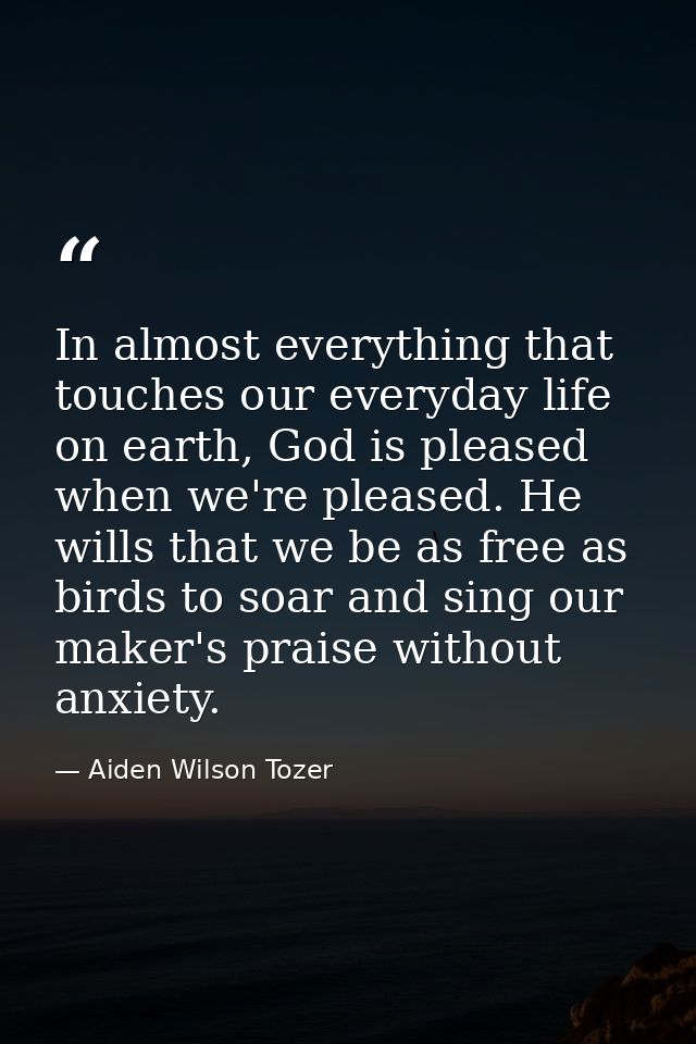 In almost everything that touches our everyday life on earth, God is pleased when we're pleased. He wills that we be as  — Aiden Wilson Tozer