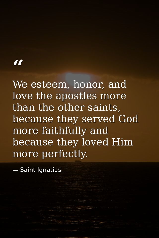 We esteem, honor, and love the apostles more than the other saints, because they served God more faithfully and because  — Saint Ignatius