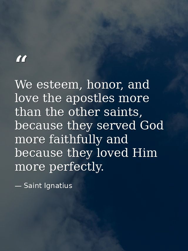 We esteem, honor, and love the apostles more than the other saints, because they served God more faithfully and because  — Saint Ignatius
