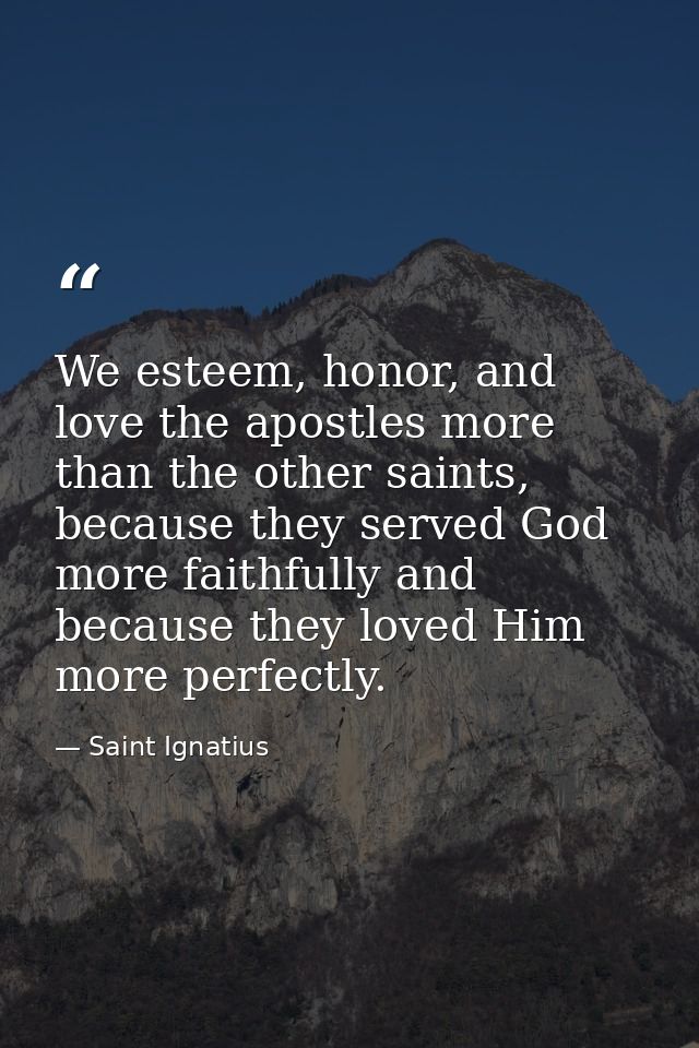 We esteem, honor, and love the apostles more than the other saints, because they served God more faithfully and because  — Saint Ignatius