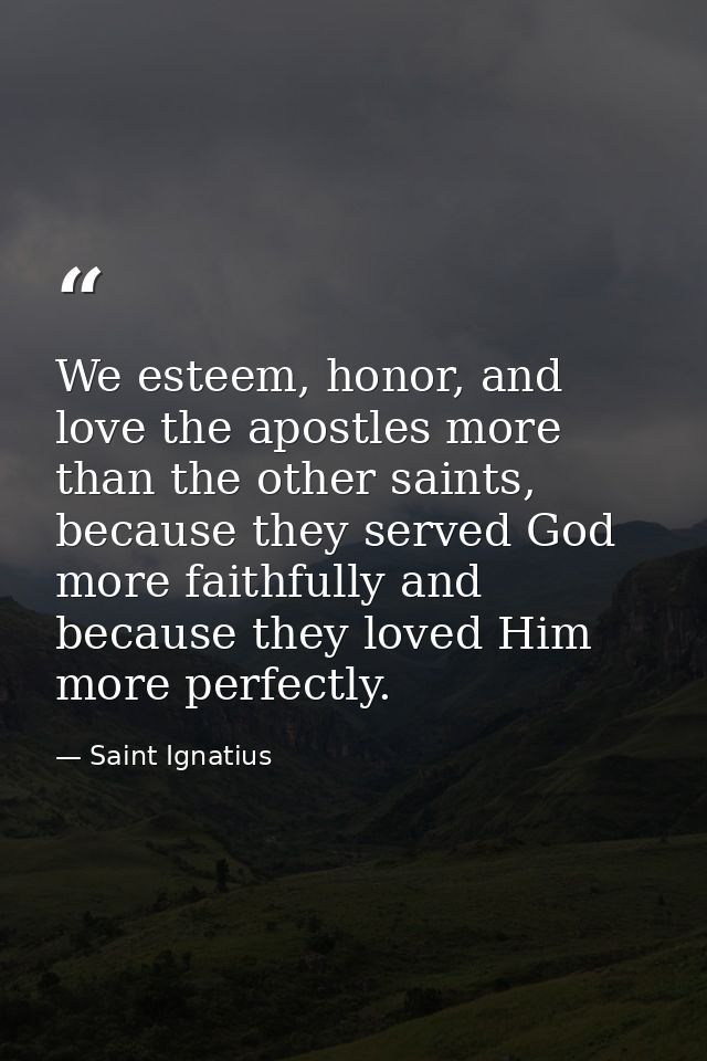 We esteem, honor, and love the apostles more than the other saints, because they served God more faithfully and because  — Saint Ignatius