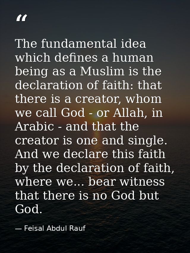 The fundamental idea which defines a human being as a Muslim is the declaration of faith: that there is a creator, whom  — Feisal Abdul Rauf