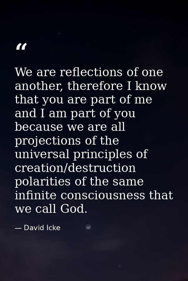 We are reflections of one another, therefore I know that you are part of me and I am part of you because we are all proj — David Icke