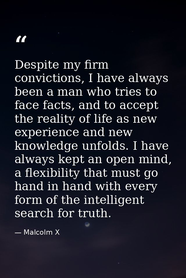 Despite my firm convictions, I have always been a man who tries to face facts, and to accept the reality of life as new  — Malcolm X