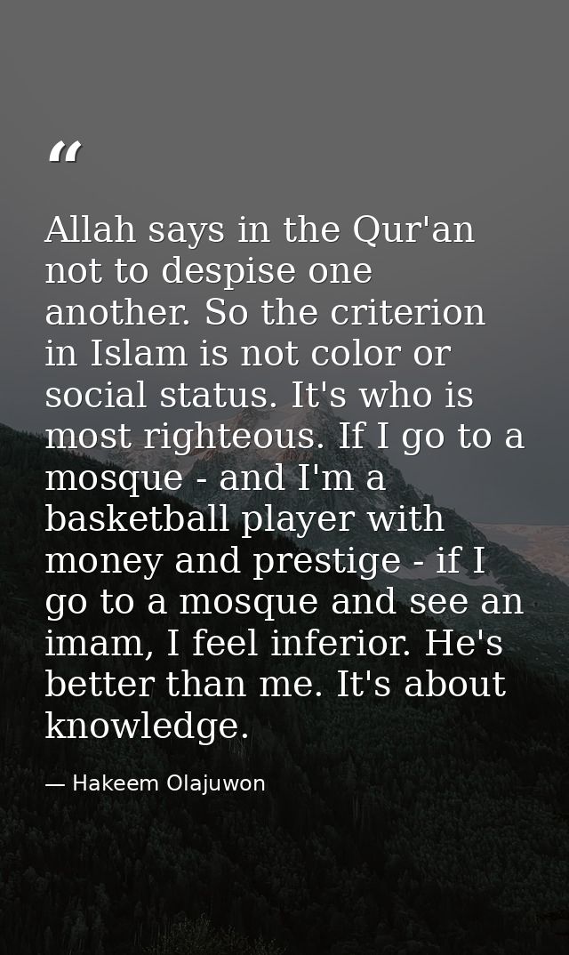 Allah says in the Qur'an not to despise one another. So the criterion in Islam is not color or social status. It's who i — Hakeem Olajuwon