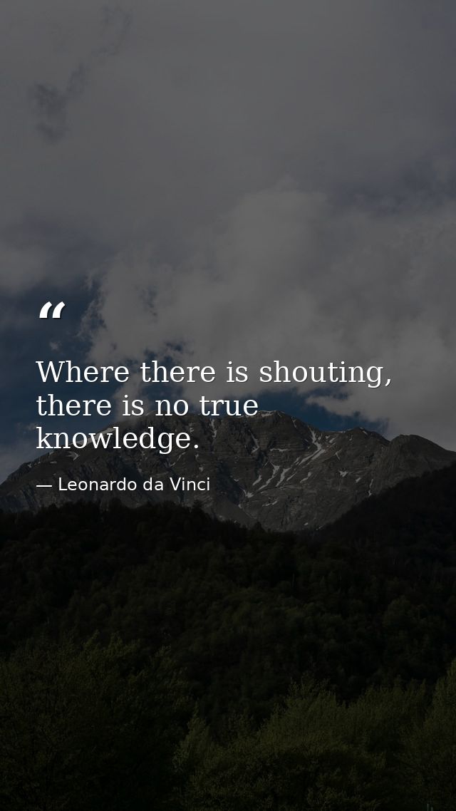 Where there is shouting, there is no true knowledge. — Leonardo da Vinci