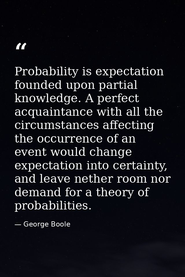 Probability is expectation founded upon partial knowledge. A perfect acquaintance with all the circumstances affecting t — George Boole