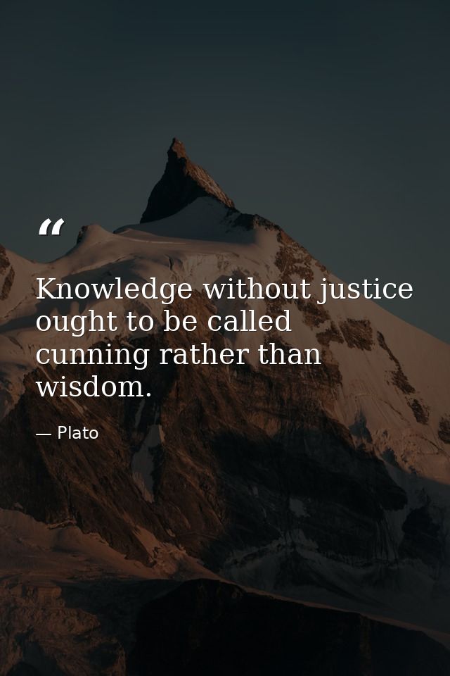 Knowledge without justice ought to be called cunning rather than wisdom. — Plato