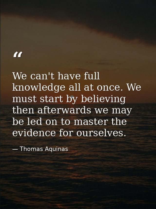 We can't have full knowledge all at once. We must start by believing then afterwards we may be led on to master the evid — Thomas Aquinas