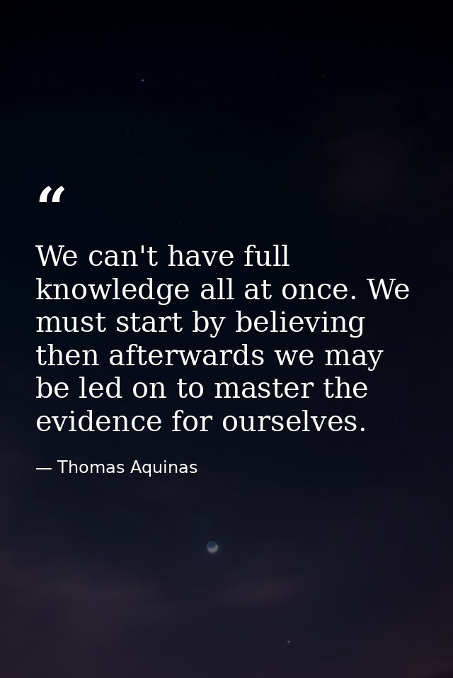 We can't have full knowledge all at once. We must start by believing then afterwards we may be led on to master the evid — Thomas Aquinas
