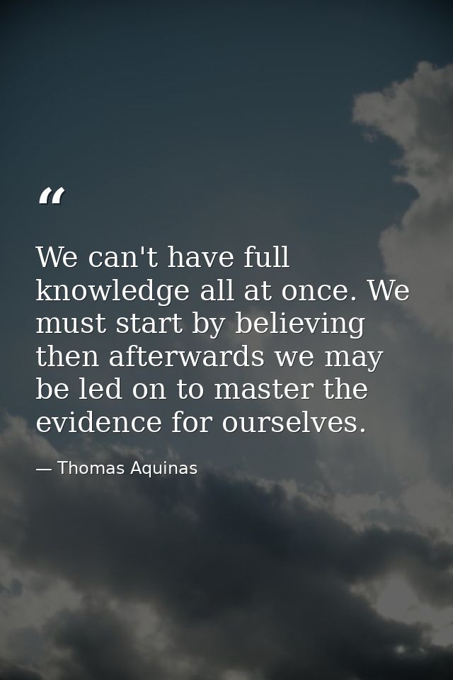 We can't have full knowledge all at once. We must start by believing then afterwards we may be led on to master the evid — Thomas Aquinas