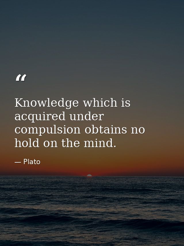 Knowledge which is acquired under compulsion obtains no hold on the mind. — Plato