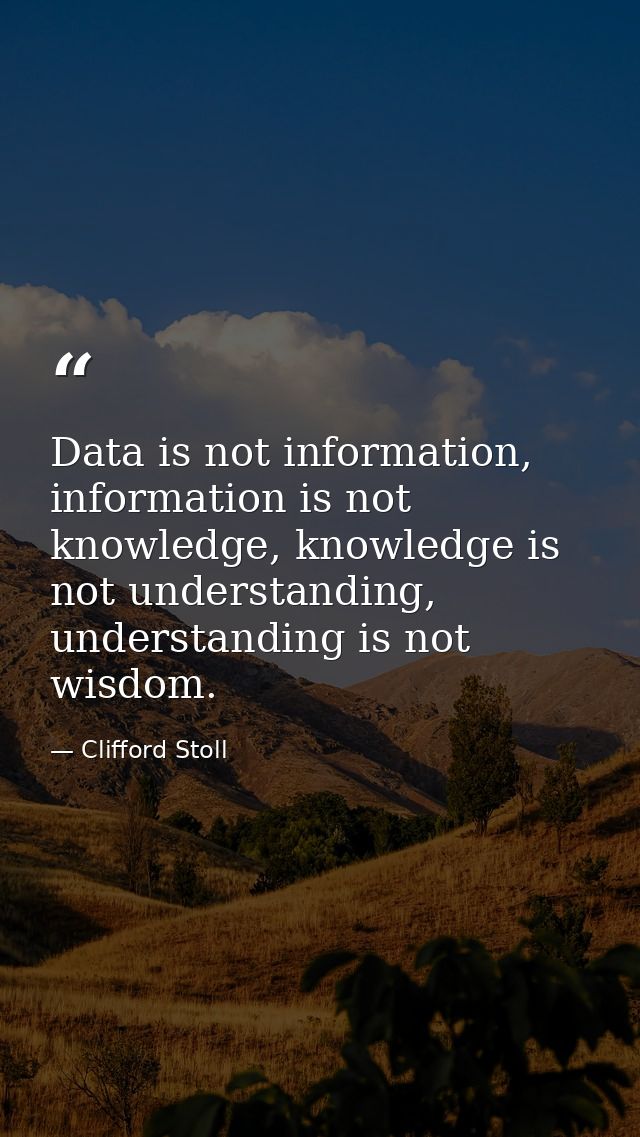 Data is not information, information is not knowledge, knowledge is not understanding, understanding is not wisdom. — Clifford Stoll