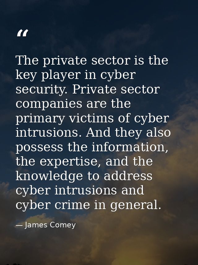 The private sector is the key player in cyber security. Private sector companies are the primary victims of cyber intrus — James Comey
