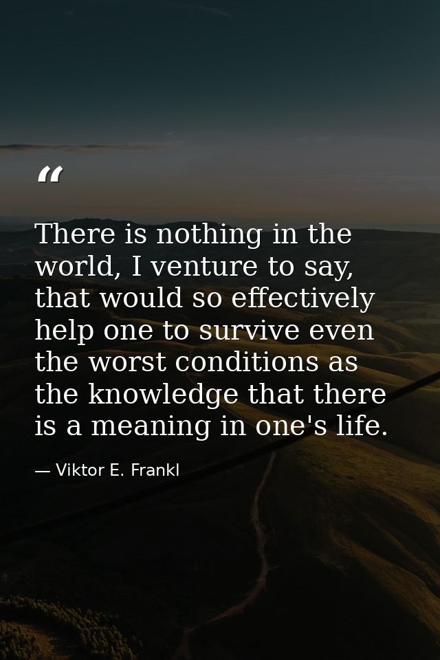There is nothing in the world, I venture to say, that would so effectively help one to survive even the worst conditions — Viktor E. Frankl