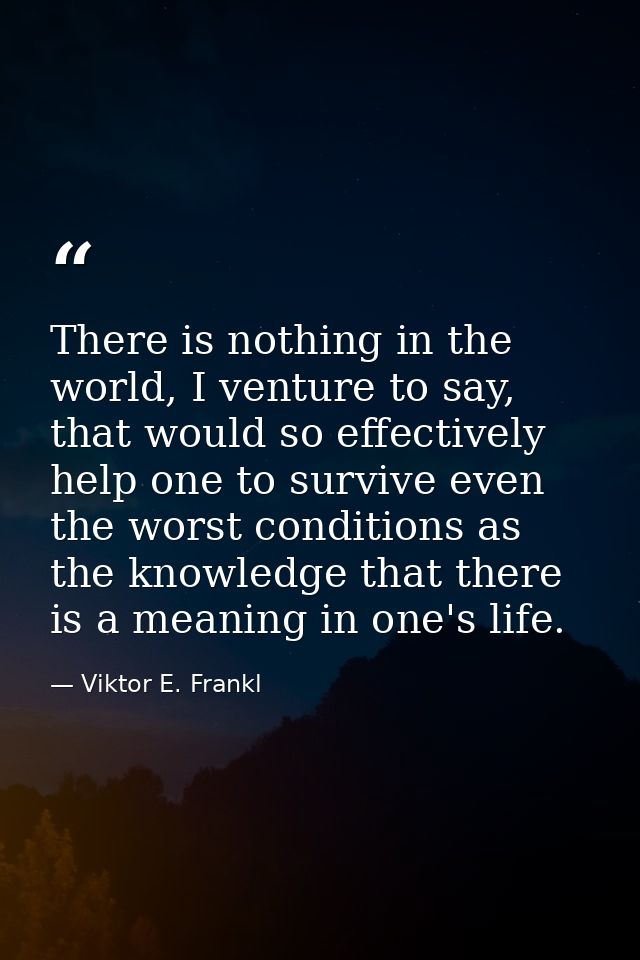 There is nothing in the world, I venture to say, that would so effectively help one to survive even the worst conditions — Viktor E. Frankl