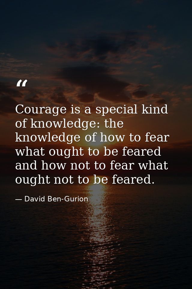 Courage is a special kind of knowledge: the knowledge of how to fear what ought to be feared and how not to fear what ou — David Ben-Gurion