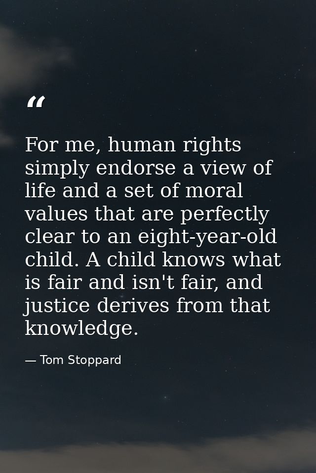 For me, human rights simply endorse a view of life and a set of moral values that are perfectly clear to an eight-year-o — Tom Stoppard