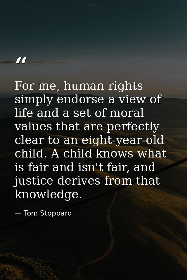 For me, human rights simply endorse a view of life and a set of moral values that are perfectly clear to an eight-year-o — Tom Stoppard