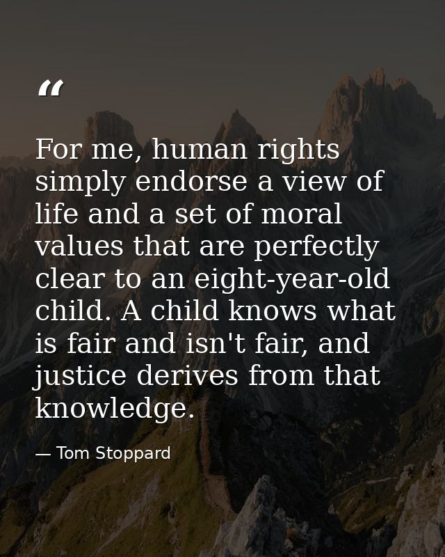 For me, human rights simply endorse a view of life and a set of moral values that are perfectly clear to an eight-year-o — Tom Stoppard