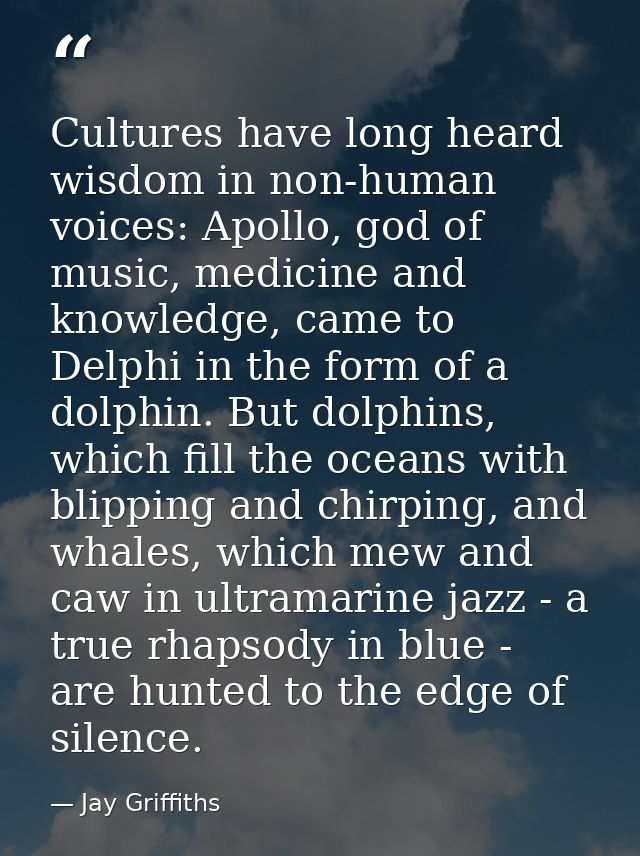 Cultures have long heard wisdom in non-human voices: Apollo, god of music, medicine and knowledge, came to Delphi in the — Jay Griffiths