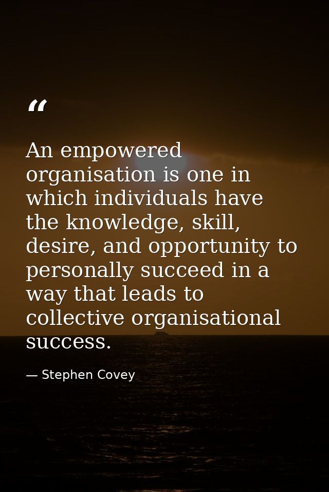 An empowered organisation is one in which individuals have the knowledge, skill, desire, and opportunity to personally s — Stephen Covey
