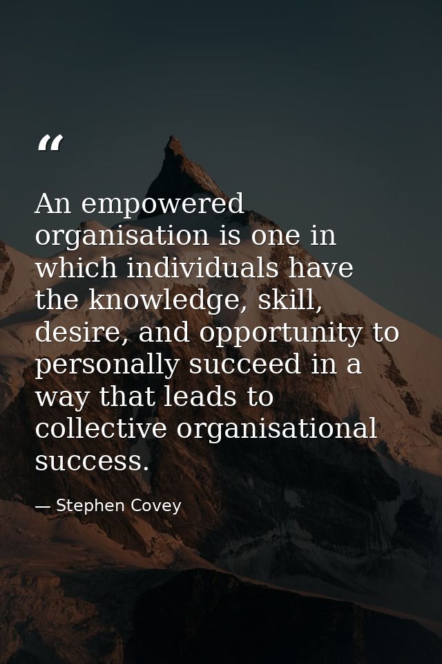 An empowered organisation is one in which individuals have the knowledge, skill, desire, and opportunity to personally s — Stephen Covey
