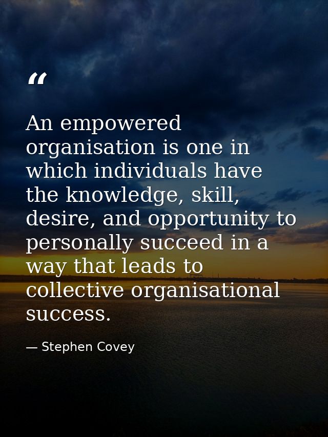 An empowered organisation is one in which individuals have the knowledge, skill, desire, and opportunity to personally s — Stephen Covey