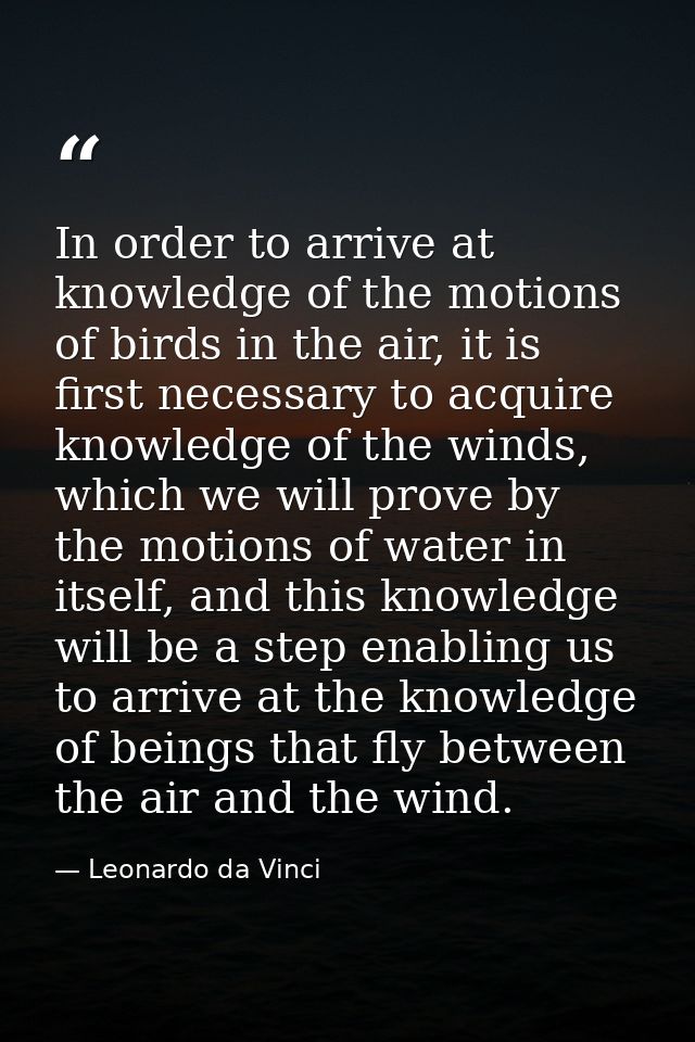 In order to arrive at knowledge of the motions of birds in the air, it is first necessary to acquire knowledge of the wi — Leonardo da Vinci