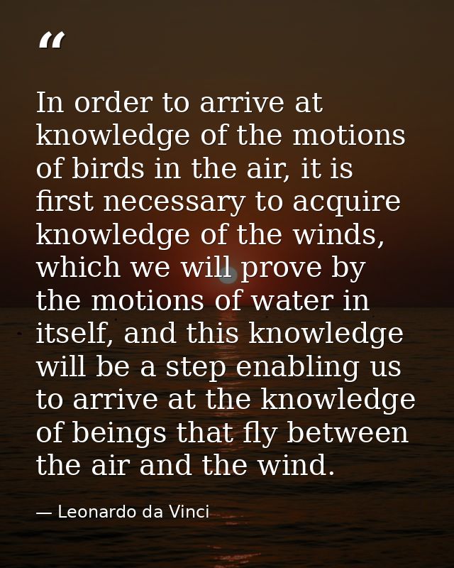 In order to arrive at knowledge of the motions of birds in the air, it is first necessary to acquire knowledge of the wi — Leonardo da Vinci