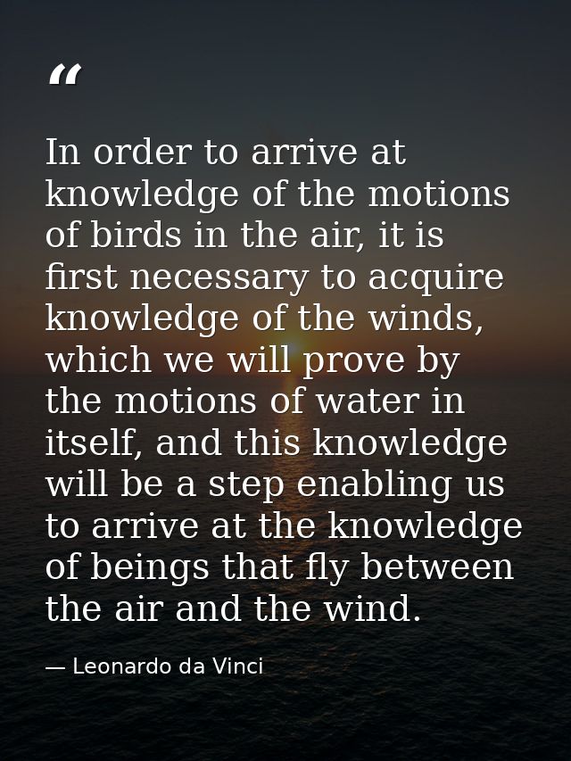 In order to arrive at knowledge of the motions of birds in the air, it is first necessary to acquire knowledge of the wi — Leonardo da Vinci