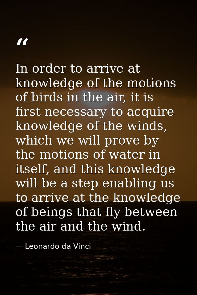 In order to arrive at knowledge of the motions of birds in the air, it is first necessary to acquire knowledge of the wi — Leonardo da Vinci