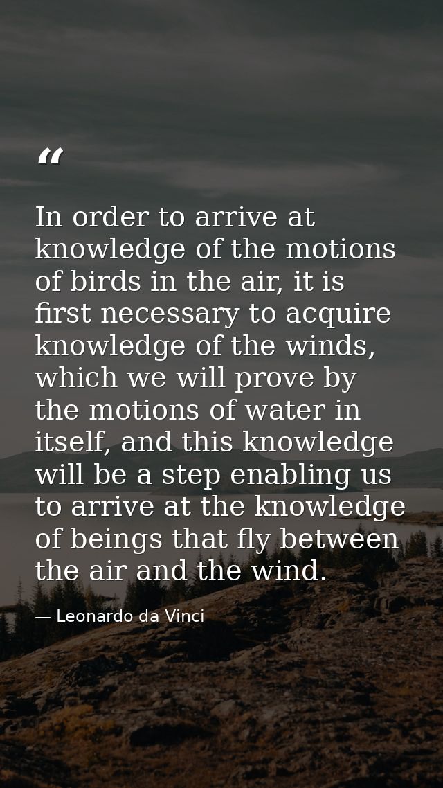 In order to arrive at knowledge of the motions of birds in the air, it is first necessary to acquire knowledge of the wi — Leonardo da Vinci