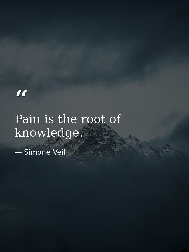 Pain is the root of knowledge. — Simone Veil