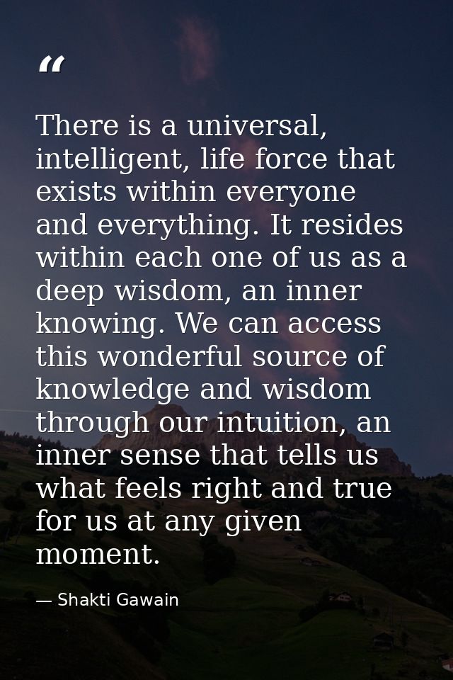 There is a universal, intelligent, life force that exists within everyone and everything. It resides within each one of  — Shakti Gawain