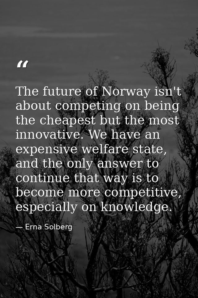 The future of Norway isn't about competing on being the cheapest but the most innovative. We have an expensive welfare s — Erna Solberg