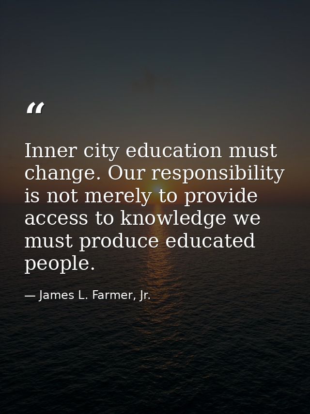 Inner city education must change. Our responsibility is not merely to provide access to knowledge we must produce educat — James L. Farmer, Jr.