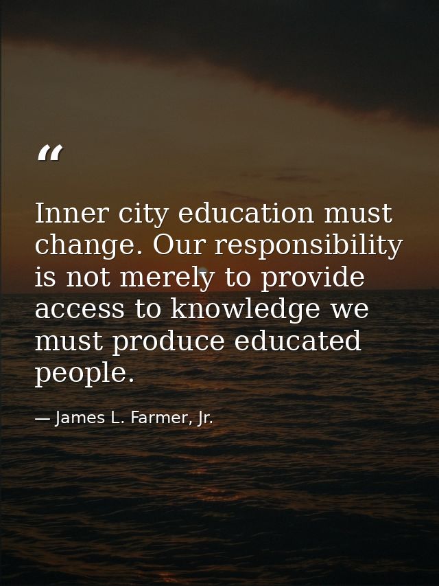 Inner city education must change. Our responsibility is not merely to provide access to knowledge we must produce educat — James L. Farmer, Jr.