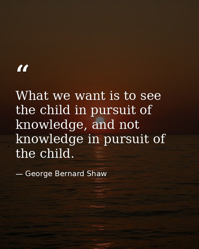 What we want is to see the child in pursuit of knowledge, and not knowledge in pursuit of the child. — George Bernard Shaw